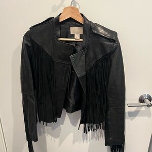 H&M Black Leather Jacket with Fringe